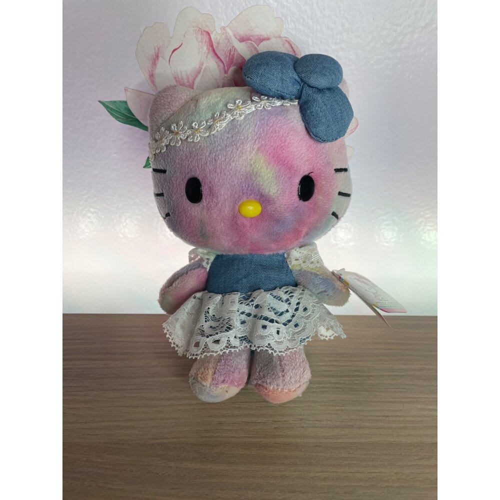 Hello Kitty Sanrio Tie Dye Lace Denim Plush NWT